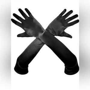 Plus Size Elbow Length Black Satin Gloves